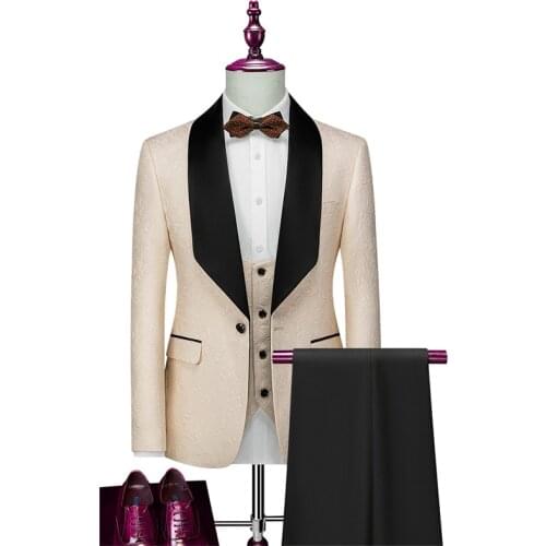 Mens Suits 3 Piece 2021 Luxury Brand Wedding Suits Tuxedo for Men Flowers Print Male Suits Prom Stage Wear