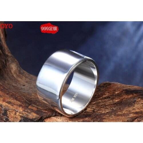 100%999 sterling silver plain ring single men, trendy male personality tail ring