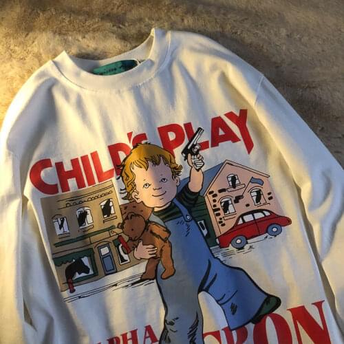 Mens Autumn Winter Printed Round Neck Pullover Sweatshirt Mens Korean Loose Trend Long Sleeve Sweatshirt Hong Kong Style Tops