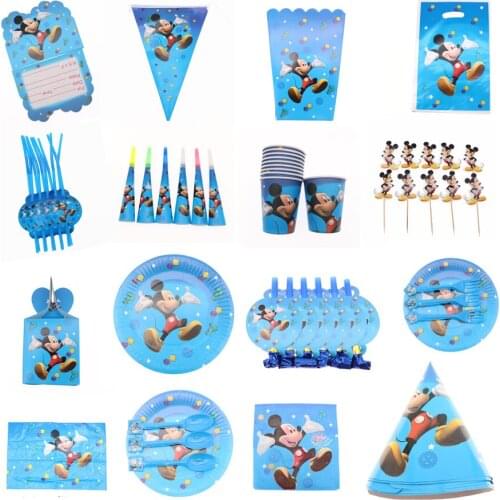 Cartoon Character Party Supplies Set DecorationsDisposable Minnie Mouse Party Plate Cup Napkin Kids Birthday Party Supplies Flag