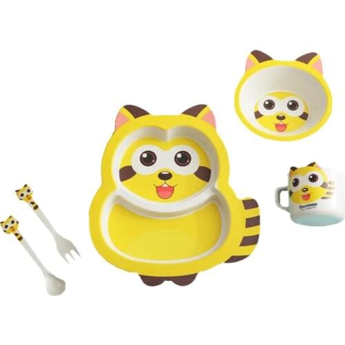 5pcs Kids Dinnerware with Bowl Cup Spoon Fork Plate Baby Dish Training Tableware Children Cute Cartoon Feeding Food Dishes