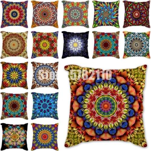 Regular Geometry "mandala" Painting Cushion Covers Color Print Pillow Cases Cotton For Car Home Sofa Decoration Pillow Covers