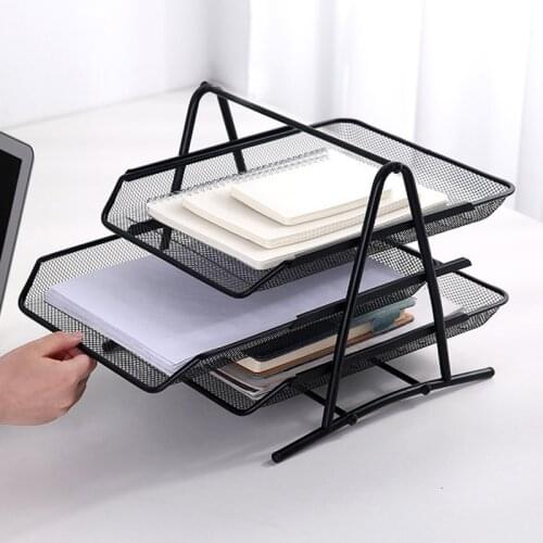 Office supplies metal mesh file rack three-layer file tray black data storage frame desktop organize storage