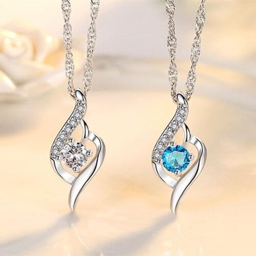 925 Sterling Silver New Woman Fashion Jewelry High Quality Crystal Zircon Heart Pendant Necklace Length 45CM