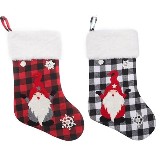 Faceless Forester Lattice Gift Pack Bag Sock Christmas Candy Stocking Decor Candy Gift Pack Home Decoration Bag Stocking