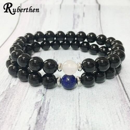Ruberthen AAA Grand Black Tourmaline Designer Couples Bracelets Anniversary Bracelets Girlfriend or Boyfriend Engagement Gift