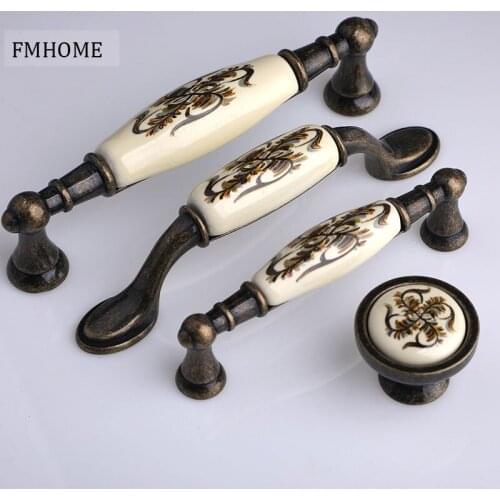 128mm retro rural ceramic kitchen cabinet wardrobe door handle antique bronze drawer tv cabinet cupboard knob pull solid handle