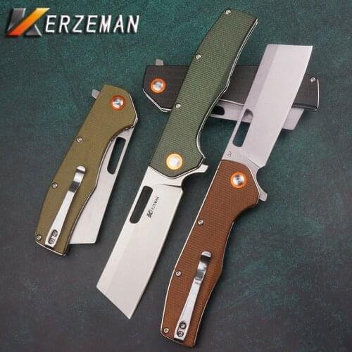 Kerzeman D2 Tactical Outdoor Survival Folding Knife Camping Ball Bearing Knives High-End Linen Handle Pocket Hunting EDC Tools