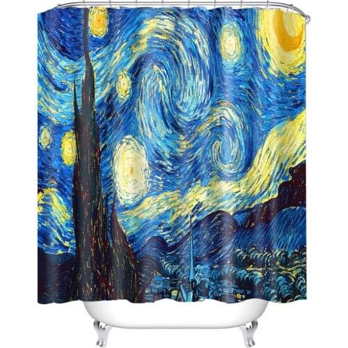 Starry Night Over the Rhone Sunflower on Yellow Bathroom Shower Curtain