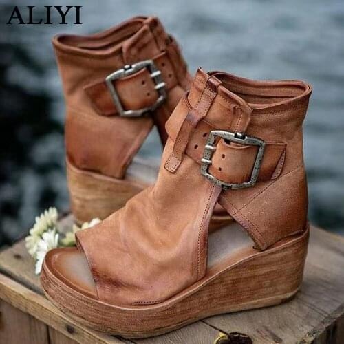 New Wedge Sandals Women 2021 Summer Retro Side Zipper Peep Toe Ladies Dress Office Party Platform Shoes 35-43 Large-Sized Sandal