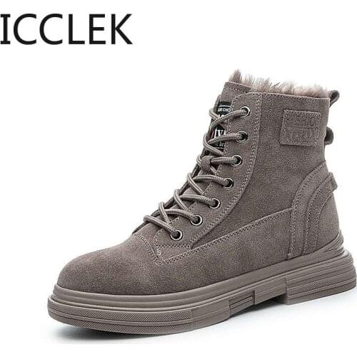 New Womens Boots Fashion Genuine Leathe High-top Casua Heightl Women Booties Winter Warm Platform Snow Boots Female Sneakers