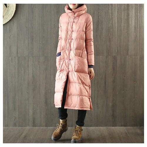 Women 2021 Winter New Fashion Loose White Duck Down Coats Female Long Down Jackets Ladies Solid Warm Hooded Overcoats Q605