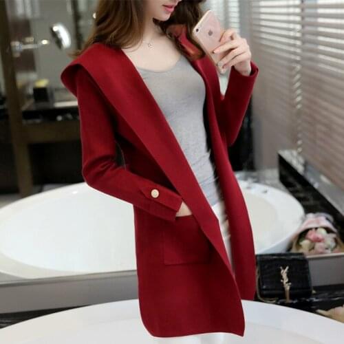 2017 new autumn and winter fashion ladies knitted cardigan sweater ladies long sleeve knitted cardigan hooded sweater coat A477