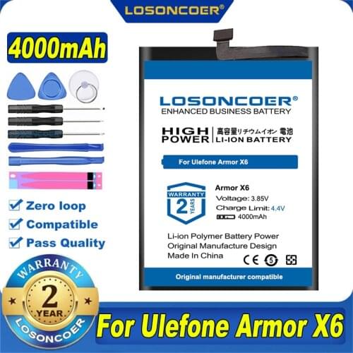 100% Original LOSONCOER 4000mAh Armor X6 Battery For Ulefone 3085 Armor X6 Mobile Phone Battery