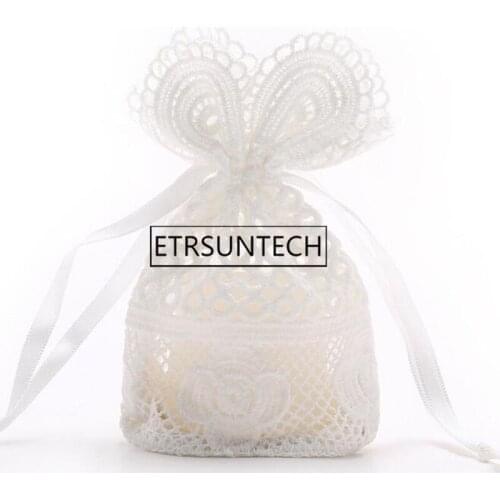 120pcs White Hole Lace Silk Drawstring Bags Milk Silk Lace Decorations Pouches Jewelry Cosmetic Packing Gift Bag 10x14cm