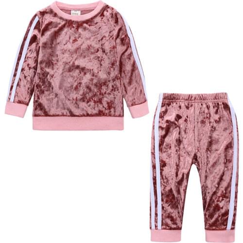 Gold Velvet Toddler Girl Clothes Set Spring Autumn Clothing For Girls Long Sleeve Tops And Pants 2 Pcs Fashion Kids Clothes Sets