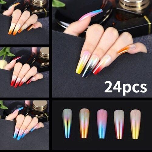 24pcs/Set Full Cover Color Matte Super Long Coffin False Nail Ballet Press on Nails for Nails Art Artificial Acrylic Fingernails