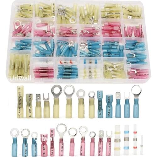 260Pcs Ring Fork Spade Splice Heat Shrink Assorted Butt Connectors Red Blue Yellow Insulated AWG 22-10 Guang Crimp Terminal Kit