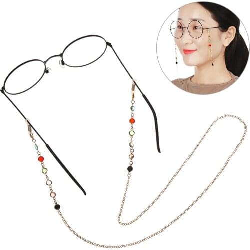 61/70cm Retro Glasses Chain Fashion Acrylic Crystal Beads Eyeglass Neck Strap Women Men Metal Sunglasses Cord Lanyard Holder