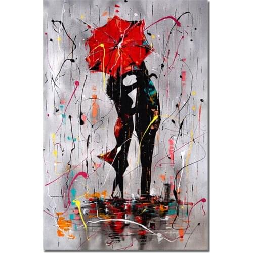 Abstract Red Umbrella Couple Canvas Painting Wall Art Colorful Graffiti Picture Poster Print Wallpaper Living Room Decoration