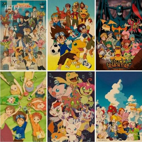 Anime Posters Digimon Adventure Retro Poster Home Decor Wall Poster Wall Art Canvas Painting Photos for Childrens Room Decor