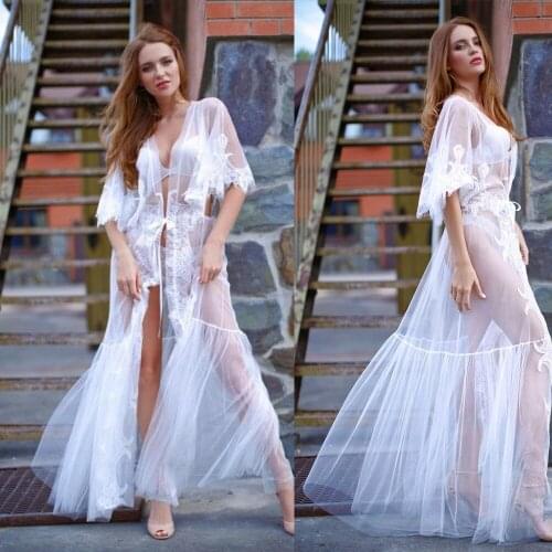 White Wedding Sleepwear Lace Applique Graceful Bathwear Ankle Length Customized Evening Party Dress