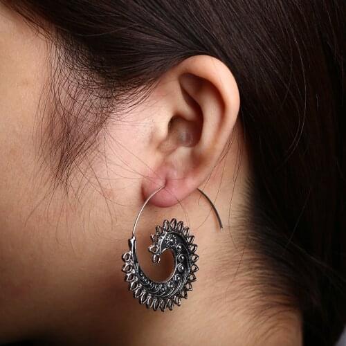 Bohemian Spiral Round Hoop Earring Oorbellen Shellhard Punk Metal Earring For Women Fashion Ethnic Tribal Drop Earrings Jewelry