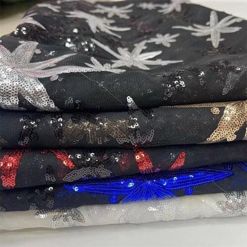 Black/Gold Fashion African Mesh Lace Fabric High Quality Sequins French Lace Fabric 3D Applique Mesh Lace For Wedding Sewing