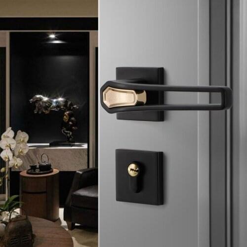 Black & Gold Door Lock Luxury European American Modern Light Solid Wood Interior Door Lock Bedroom Split Handle Knob