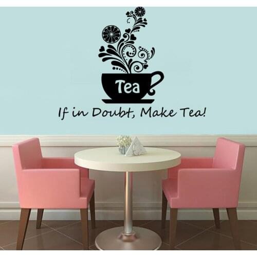 Floral Tea Wall Stickers Phrase If In Doubt Make Tea Cup Kitchen Cafe Home Vinyl Decal Sticker