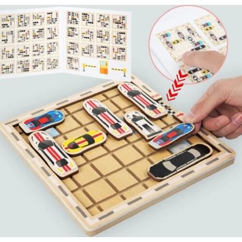 Wooden Car Slide Puzzle Board Game Toys For Children Logic Game IQ Train Toys For Boys Early Educational Family Challenge Game