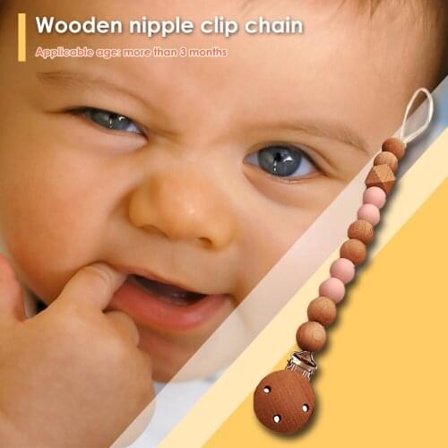 Baby Personalize pacifier Clip Wooden Eco-friendly Beads Clip Pacifier Chain Chew Baby Teether Toys Nipple Holder