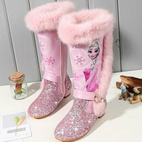 Frozen Princess Childrens High Boots New Winter Girls Boots Brand Childrens Knee Boots Girls Snow Shoes Pink Blue
