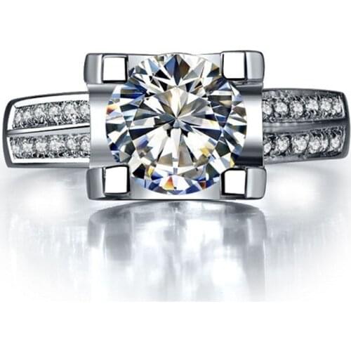 Long-lasting 2CT 8MM G-H Round Cut Moissanite Ring Test Positive Certificate 925 Sterling Silver Female Ring Never Fade