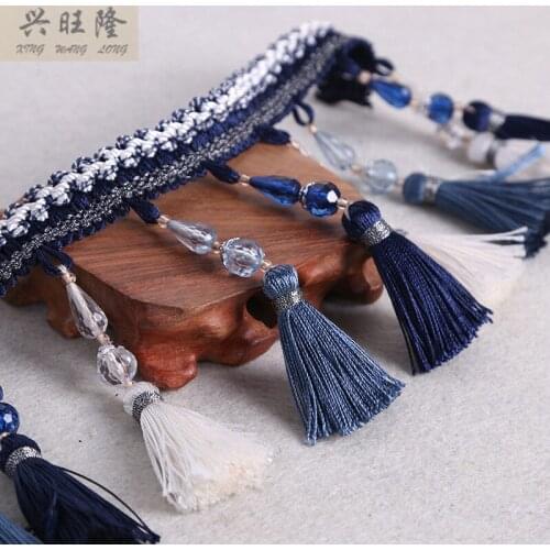 DZ Luxury 12Yards/Lot Crystal Beads Curtain Lace Accessories DIY For Drapery Sewing Tassel Fringes Trim Ribbons Textile Decor