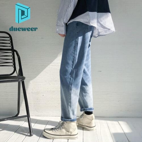 DUEWEER Mens Gradient Harem Jeans Spring Autumn Student Casual Trousers Jeans Streetwear Men Black Baggy Straight Denim Pants
