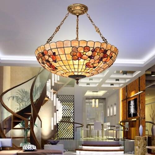 European Tiffany retro shell Mediterranean Sea pastoral pendant Lights luminaria teto For Home Decoration