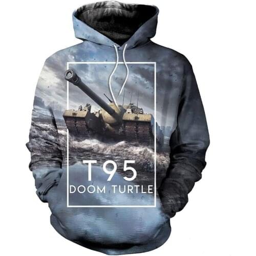 World Of Tanks Game 3D T95 Tank Hoodies Men Hipster Streetwear Outfit Autumn Hiphop Hood Sweatshirts Tops Clothes Drop ship Z-23