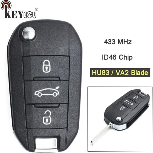 KEYECU 434MHz ID46 Chip 5FA010 353-28 HU83 / VA2 Blade Replacement Flip Folding Remote Car Key Fob 3 Button for Peugeot 508