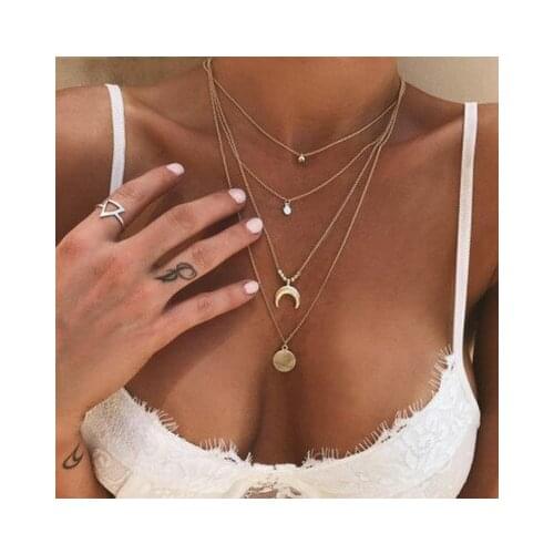 Collier Chain Necklace Multilayer Moon Stainless Steel Disc Gold Pendant Necklace For Women New Trend Female Jewelry Collar