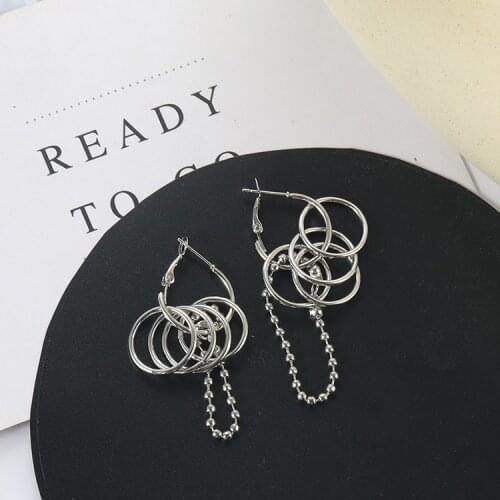 Korean hip-hop Harajuku cool handsome multi-layer ring chain earrings