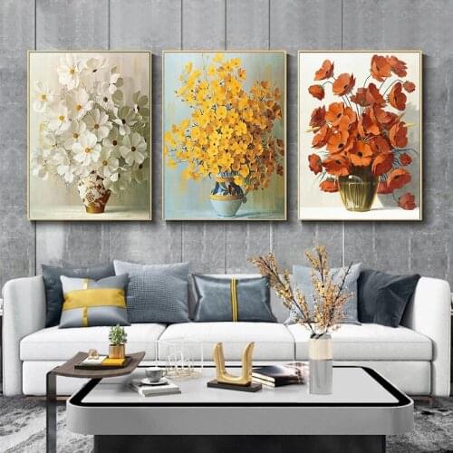 Red Yellow Orange Potted Flower Poster Modern Minimalist Canvas Painting Home Wall Art Decoration Picture Home Living Room Decor