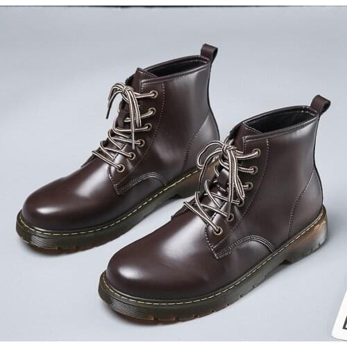 Mens Short Boots Spring And Autumn High Help Martin Boots Leather Waterproof Male Wear-resistant Thick Bottom