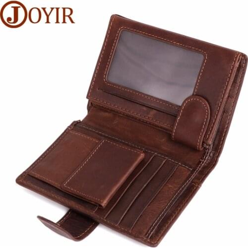JOYIR Vintage Mens Wallet Genuine Leather Short Wallet Card Holder Male Multifunctional Cowhide Purse Coin Pocket Purse RFID