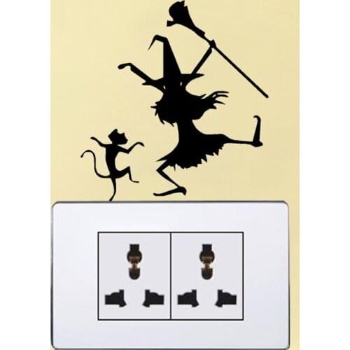 Dancing Witch And Cat Wall Decal Light Switch Sticker Vinyl Home Decor 6SS0305
