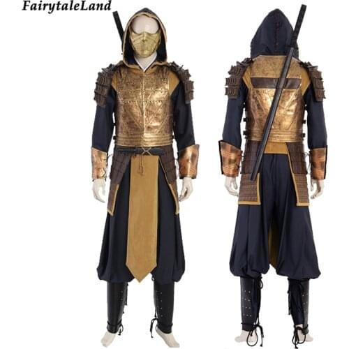 Newest Movie Mortal Kombat Hanzo Hasashi Cosplay Costume Custom made Armor Battle Scorpion Outfit