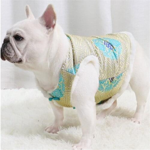 New Year Dog Clothes Tang Suit Winter Pet Coat Jacket Schnauzer Pug French Bulldog Clothing Frenchie Dog Costume Cheongsam