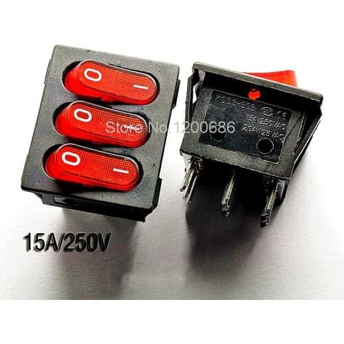 Triple ship switch KCD4 power switch red 9 feet 15A / 250V