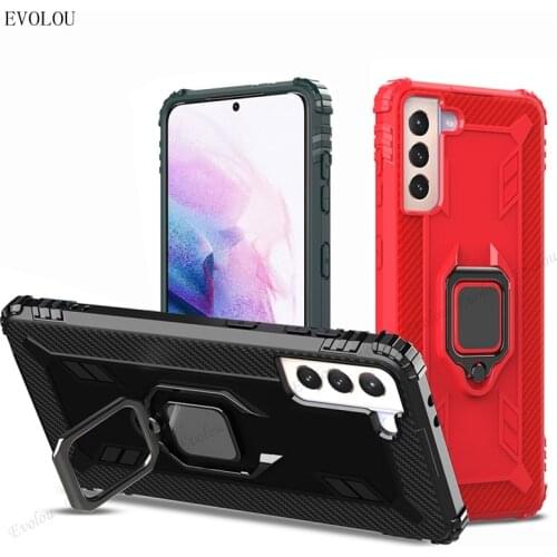 Shockproof Armor Case For Samsung Galaxy S21 Ultra Plus Note 20 Ultra A32 M51 M31S A21S 5G S20 FE Carbon Fiber Ring Stand Cover