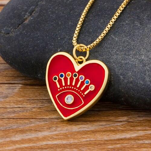 Luxury Heart Design Evil Eye Pendant Necklace Copper CZ Jewelry Zirconia Crystals Rhinestone Female Charm Party Birthday Gifts